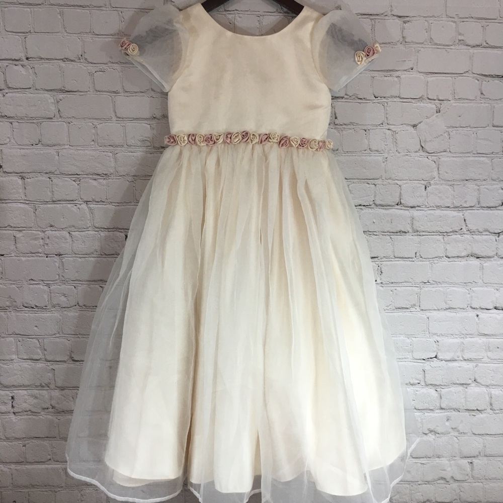 Mori Lee Cream Flower Girl Dress bow in back